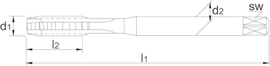 PHANTOM HSS-E MACHINETAP DIN 371 METRISCH. ALUMINIUM VOOR DOORLOPENDE GATEN M4