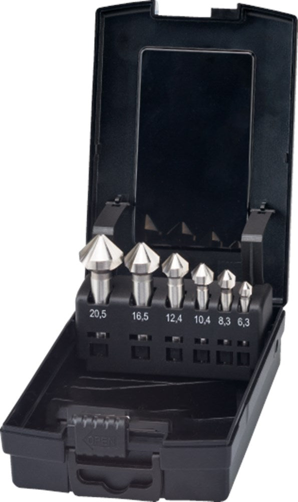 PHANTOM HSS-E SET VARI VERZINKBOREN DIN 335-C 42.555. 90°. 3 SNIJK.. DRIEVLAKS SCHACHT. 6.3-20.5MM