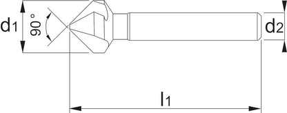 PHANTOM HSS-E VARI VERZINKBOOR DIN 335-C 90°. 3 SNIJKANTEN 10 MM