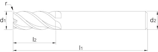 PHANTOM VHM VARI-FREES. 4-SNIJDER LANG. ALTIN-X. SNIJKANTRADIUS. ROESTVASTSTAAL 10X22MM R0.5