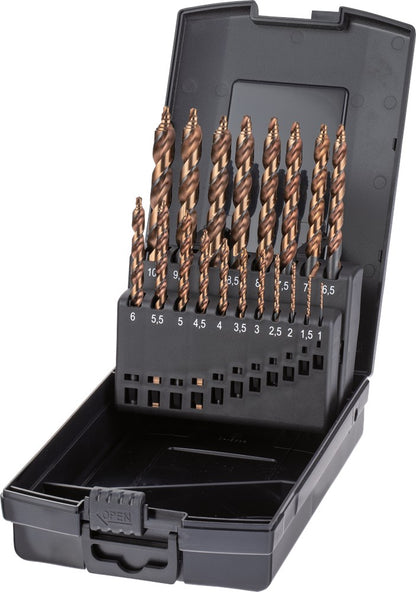 PHANTOM HSS-E SET SPIRAALBOREN DIN 338 STEP-POINT. MET DRIEVLAKS SCHACHT 11.447: 1-13X0.5 MM