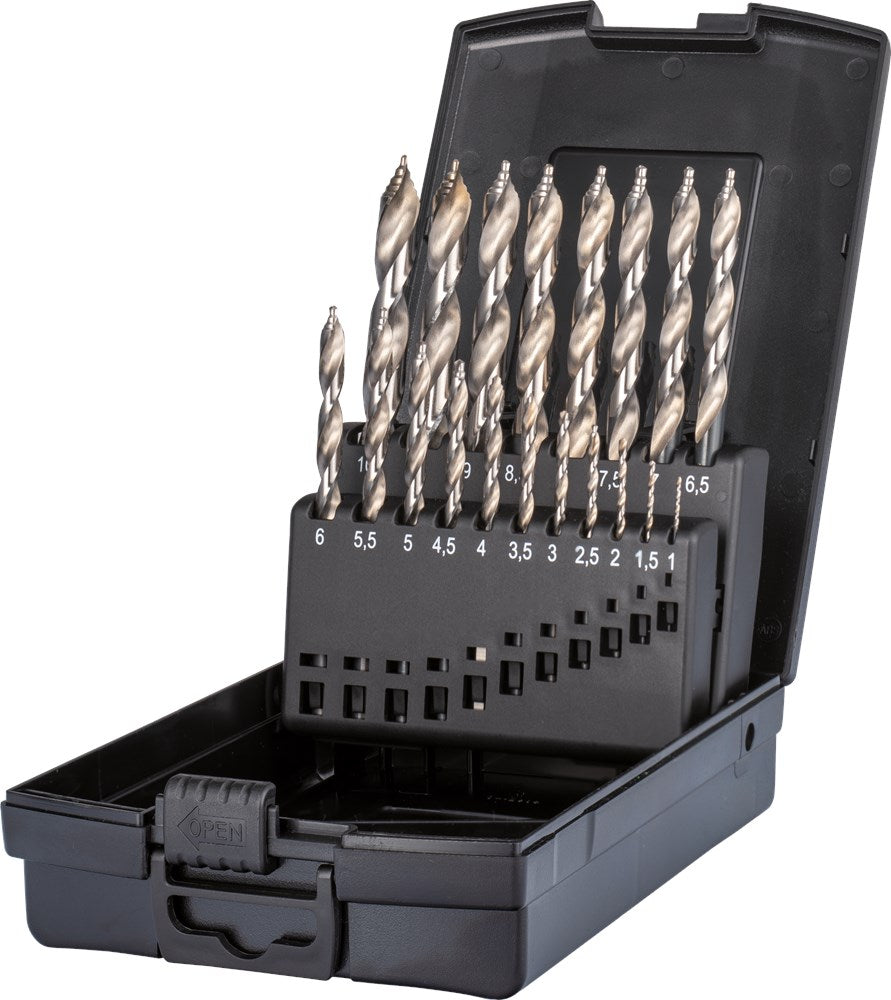 PHANTOM HSS SET SPIRAALBOREN DIN 338 STEP-POINT. MET DRIEVLAKS SCHACHT 11.443: 1-13X0.5 MM